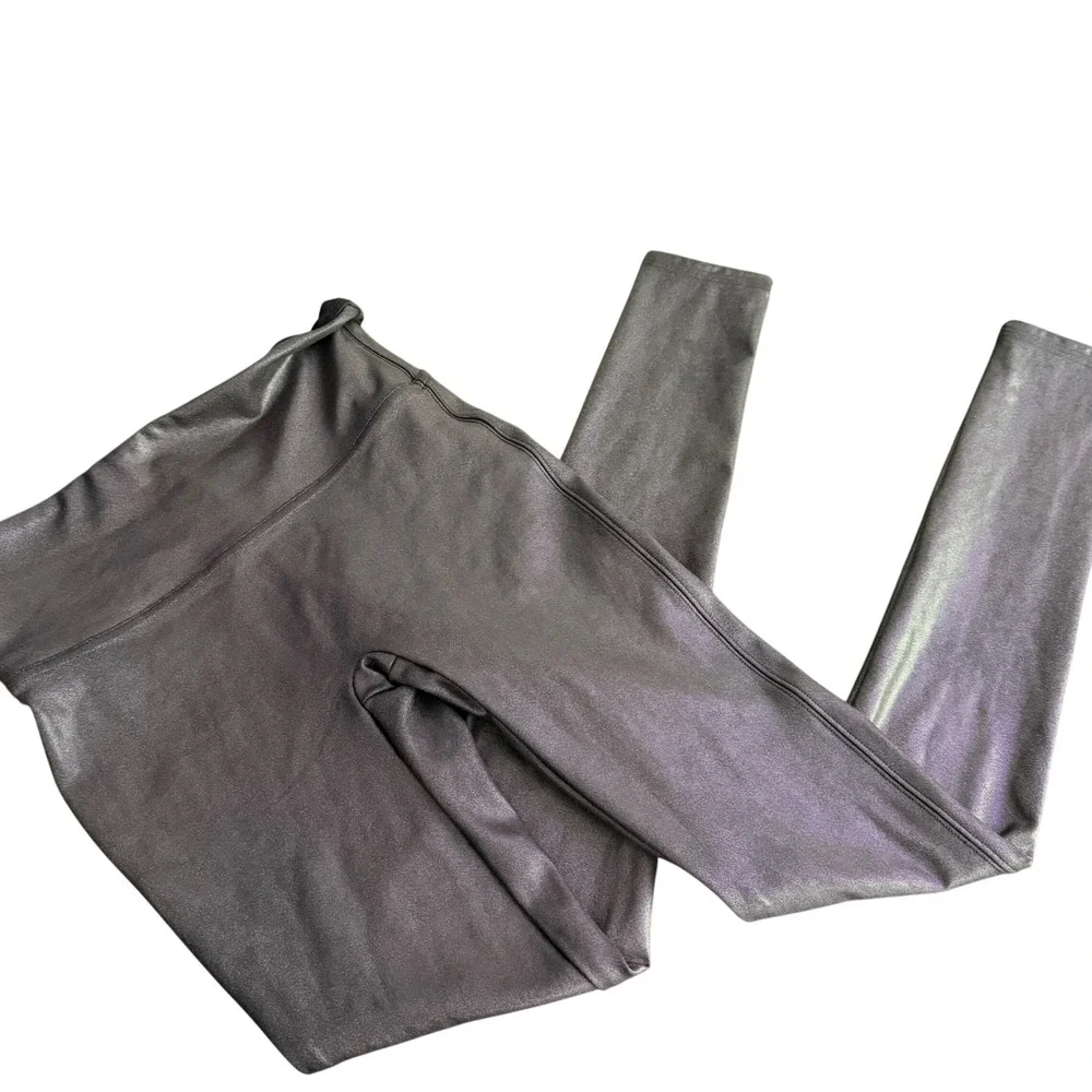 SPANX Shape Faux Leather Black Leggings‎ Womens Size S 2437 Shaping Waist